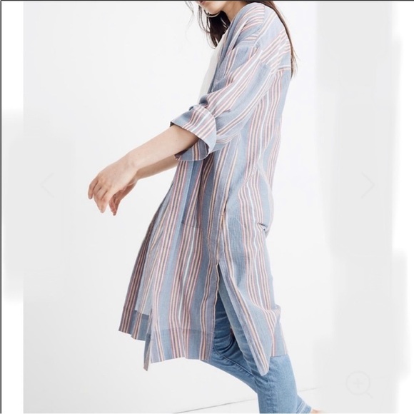 Madewell Striped Long Sleeve Open Cotton Robe Jacket Cardigan - Picture 9 of 11
